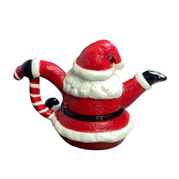 Vintage Santa Clause Christmas Teapot Hat Lid Handle Pour - Picture 5 of 9